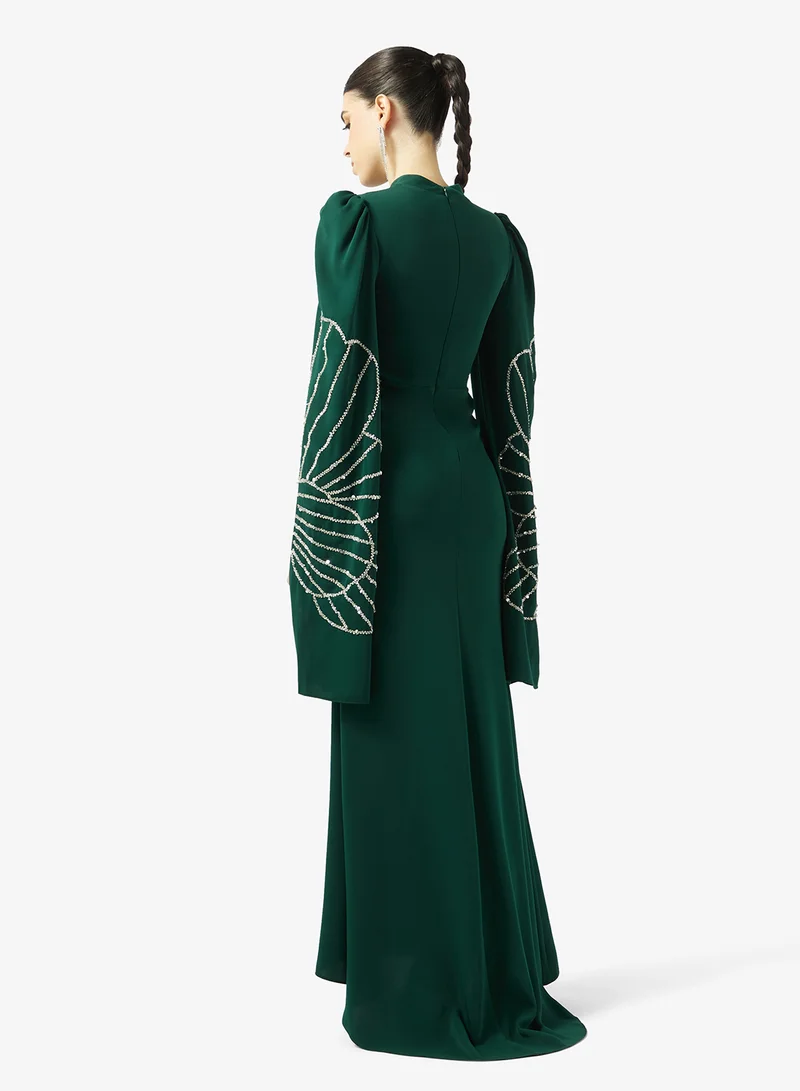 Akadia Fashion BEADED WIDE SLEEVES CREPE DRESS